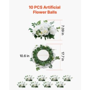flower balls arrangement bouquet 10 pcs, 17.7 inch diameter artificial flower balls wedding white roses centerpieces, faux flowers arrangements for wedding centerpiece home table decorations