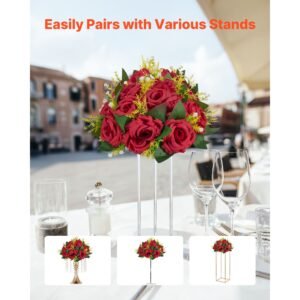 flower balls arrangement bouquet 10 pcs, 9.5 inch wedding red roses centerpieces, fake flowers kissing balls decor artificial floral arrangements flower bouquet for home party table decorations