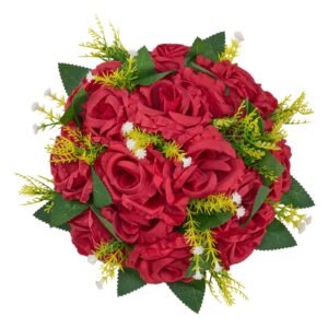 Flower Balls Arrangement Bouquet 10 PCS, 9.5-Inch Wedding Red Roses Centerpieces, Fake Flowers Kissing Balls Decor Artificial Floral Arrangements Flower Bouquet for Home Party Table Decorations
