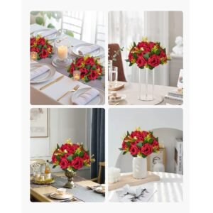 flower balls arrangement bouquet 10 pcs, 9.5 inch wedding red roses centerpieces, fake flowers kissing balls decor artificial floral arrangements flower bouquet for home party table decorations