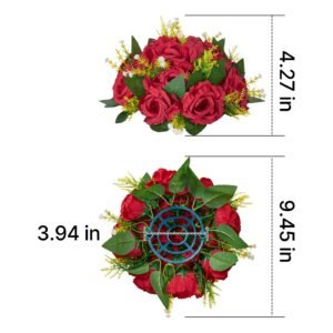 flower balls arrangement bouquet 10 pcs, 9.5 inch wedding red roses centerpieces, fake flowers kissing balls decor artificial floral arrangements flower bouquet for home party table decorations