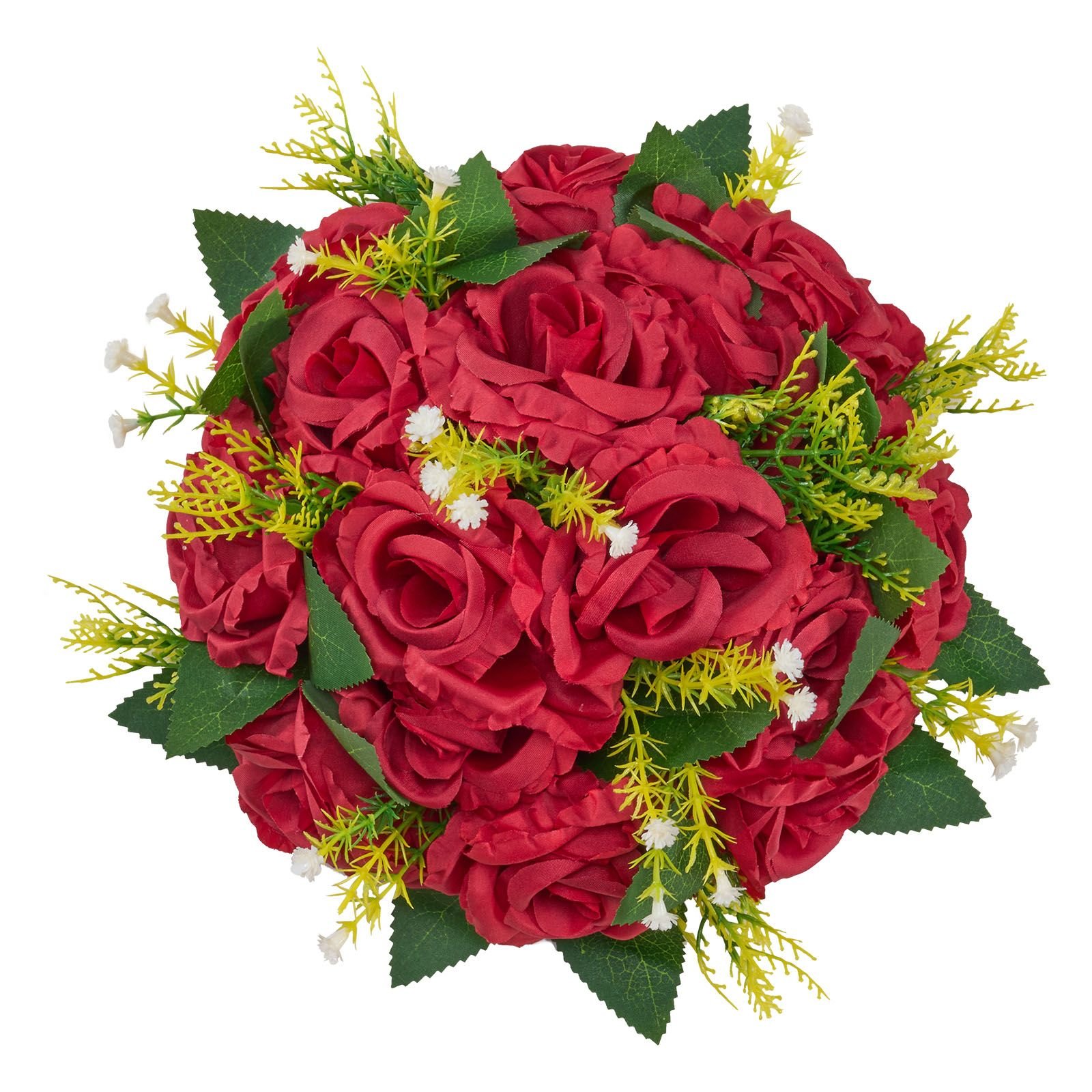 flower balls arrangement bouquet 10 pcs, 9.5 inch wedding red roses centerpieces, fake flowers kissing balls decor artificial floral arrangements flower bouquet for home party table decorations