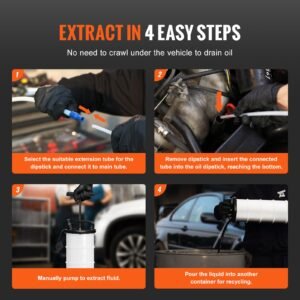 fluid extractor, 1.74 gallons (6.5 liters), manual hand operated oil changer vacuum fluid extractor with dipstick and hose, oil extractor change pump for automotive fluids vacuum evacuation