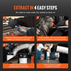 fluid extractor, 1.74 gallons (6.5 liters), pneumatic/manual oil changer vacuum fluid extractor with dipstick and suction hose, oil extractor change pump for automotive fluids vacuum evacuation