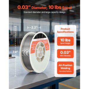 flux core mig welding wire, e71t 11 0.03 inch 10 lbs, gasless mild steel welding wire with low spatter for all position arc welding, self shielded for outdoor use