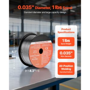 flux core mig welding wire, e71t 11 0.035 inch 1 lbs, gasless mild steel welding wire with low spatter for all position arc welding, self shielded for outdoor use (pack of 2 rolls)