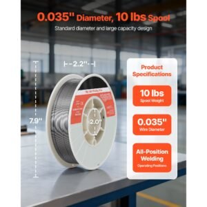 flux core mig welding wire, e71t 11 0.035 inch 10 lbs, gasless mild steel welding wire with low spatter for all position arc welding, self shielded for outdoor use