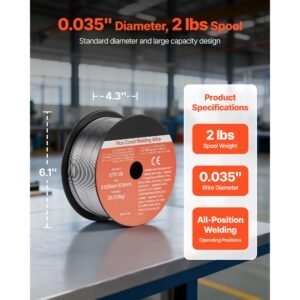 flux core mig welding wire, e71t gs 0.035 inch 2 lbs, gasless mild steel welding wire with low spatter for all position arc welding, self shielded for outdoor use (pack of 3 rolls)
