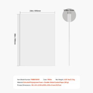 foam board, 12 pack 24 x 36 inch, 3/16 inch thickness white poster board, acid free double sided foam core sheets for mounting, crafts, paintings prints, art, display, presentation and projects