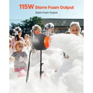 foam machine, 115 w party foam cannon, portable foam maker with a tripod stand, powerful foam party machine, for backyard, pool, outdoor events, birthdays, celebrations and party, grey & orange