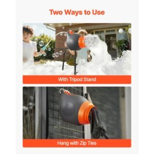 foam machine, 115 w party foam cannon, portable foam maker with a tripod stand, powerful foam party machine, for backyard, pool, outdoor events, birthdays, celebrations and party, grey & orange