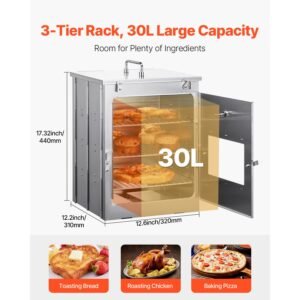 foldable camping oven, stainless steel portable camping stove, with 3 tier grill, handle and thermometer, use with wood burning fire, propane stoves, for baking bread, pizza, outdoor cooking