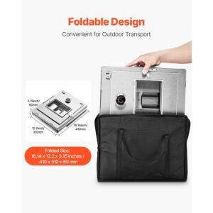 foldable camping oven, stainless steel portable camping stove, with 3 tier grill, handle and thermometer, use with wood burning fire, propane stoves, for baking bread, pizza, outdoor cooking