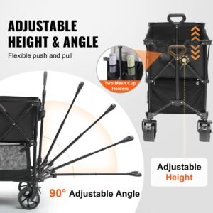 foldable double decker wagon, 400l collapsible wagon cart with all terrain wheels, heavy duty folding wagon cart 350 450 lbs weight capacity for camping, garden, 52" extra long extender