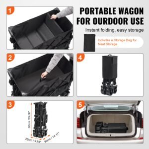 foldable double decker wagon, 400l collapsible wagon cart with all terrain wheels, heavy duty folding wagon cart 350 450 lbs weight capacity for camping, garden, 52" extra long extender