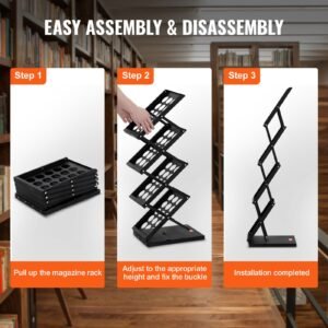 foldable magazine display rack, 4 tier brochure literature display stand, portable catalog brochure holder stand with carrying bag for office trade show exhibitions, 4 pockets