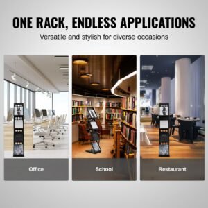 foldable magazine display rack, 4 tier brochure literature display stand, portable catalog brochure holder stand with carrying bag for office trade show exhibitions, 4 pockets