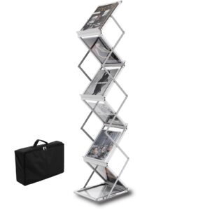 foldable magazine display rack, 6 pockets pop up brochure display stand, double sided display catalog literature holder stand, portable with carrying bag for office trade show exhibitions