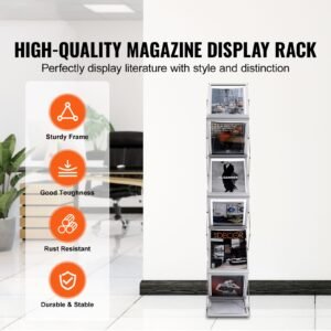 foldable magazine display rack, 6 pockets pop up brochure display stand, double sided display catalog literature holder stand, portable with carrying bag for office trade show exhibitions