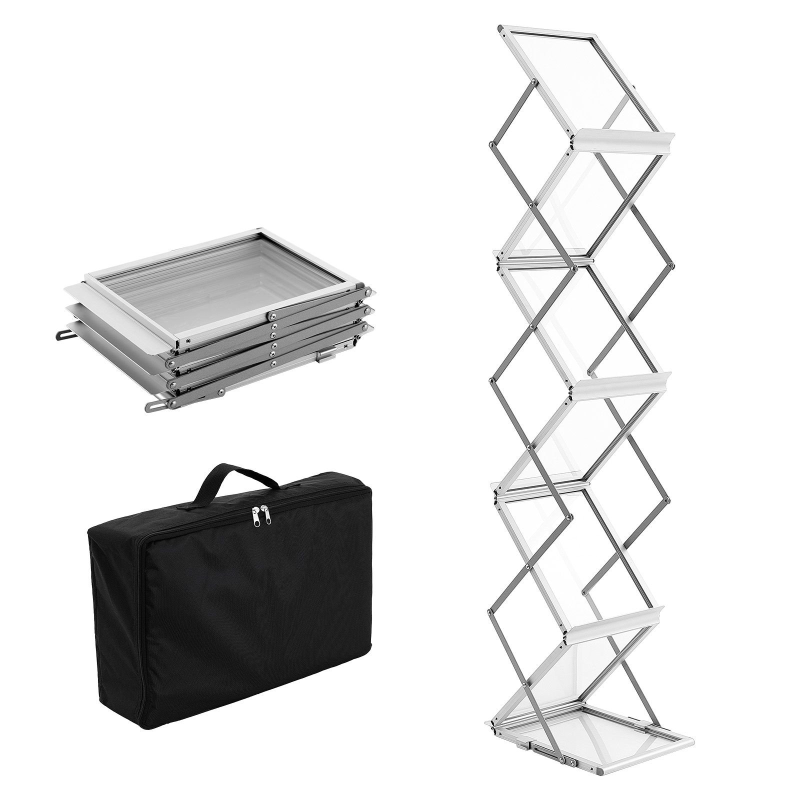 foldable magazine display rack, 6 pockets pop up brochure display stand, double sided display catalog literature holder stand, portable with carrying bag for office trade show exhibitions