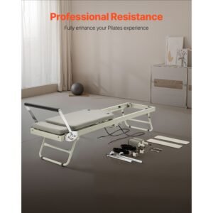 foldable pilates reformer, pilates workout machine for home gym studio use, pilates bed with dual resistance spring & cord, reformer set for advanced users and beginners, up to 400 lbs