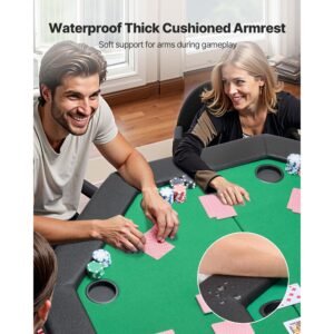 foldable poker table, 8 player 48 in folding casino leisure table with padded rails & cup holders, octagonal portable game tables with felt & metal legs, for texas hold'em game and blackjack