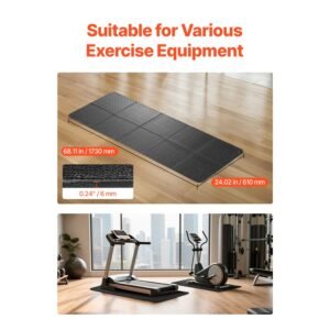 foldable walking pad treadmill mat, 1/4" thick, 24" x 68" exercise equipment mat for elliptical on carpet hardwood floor, high density pvc floor protector, waterproof and non slip for home gym