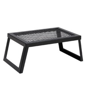 folding campfire grill, heavy duty steel mesh grate, 18" portable camping grates over fire pit, camp fire cooking equipment with legs carrying bag, grilling rack for outdoor open flame cooking