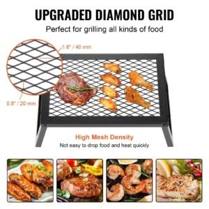 Folding Campfire Grill, Heavy Duty Steel Mesh Grate, 18" Portable Camping Grates Over Fire Pit, Camp Fire Cooking Equipment with Legs Carrying Bag, Grilling Rack for Outdoor Open Flame Cooking