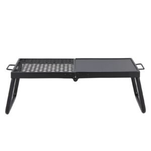 folding campfire grill, heavy duty steel mesh grate, 22.4" portable camping grates over fire pit, camp fire cooking equipment with legs carrying bag, grilling rack for outdoor open flame cooking