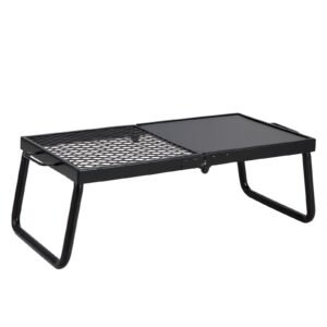 folding campfire grill, heavy duty steel mesh grate, 22.4" portable camping grates over fire pit, camp fire cooking equipment with legs carrying bag, grilling rack for outdoor open flame cooking