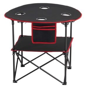 folding camping table, portable outdoor lightweight picnic table, 600d oxford fabric waterproof canvas travel beach tables, with 4 cup holders, carry bag, for tailgating camping picnic, black