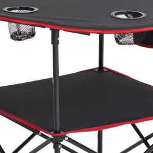 folding camping table, portable outdoor lightweight picnic table, 600d oxford fabric waterproof canvas travel beach tables, with 4 cup holders, carry bag, for tailgating camping picnic, black