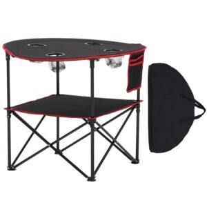 folding camping table, portable outdoor lightweight picnic table, 600d oxford fabric waterproof canvas travel beach tables, with 4 cup holders, carry bag, for tailgating camping picnic, black