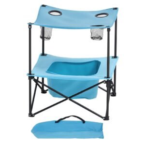 Folding Camping Table, Portable Outdoor Lightweight Picnic Table, 600D Oxford Fabric Waterproof Canvas Travel Beach Tables, with 4 Cup Holders, Carry Bag, for Tailgating Camping Picnic, Blue