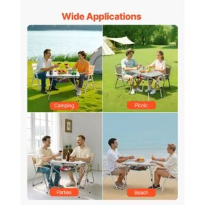folding camping table, portable roll up side tables, lightweight aluminum beach table with adjustable height, top mesh layer and carry bag, for outdoor bbq tailgating picnic, travel, silver