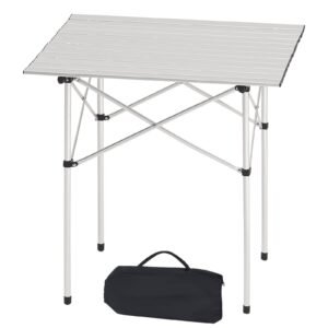 Folding Camping Table, Portable Roll Up Side Tables, Small Lightweight Aluminum Beach Table, Compact with Carry Bag, for Outdoor Cooking, Tailgating, Grilling, Picnic, Travel, Silver