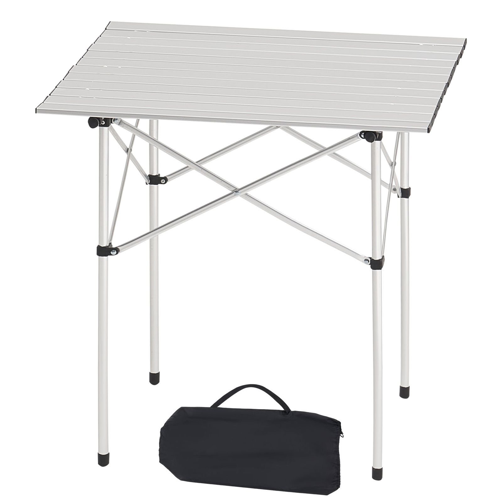 folding camping table, portable roll up side tables, small lightweight aluminum beach table, compact with carry bag, for outdoor cooking, tailgating, grilling, picnic, travel, silver