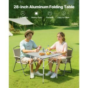 folding camping table, portable roll up side tables, small lightweight aluminum beach table, compact with carry bag, for outdoor cooking, tailgating, grilling, picnic, travel, silver