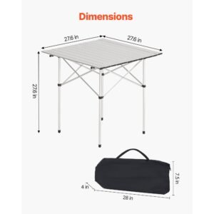 folding camping table, portable roll up side tables, small lightweight aluminum beach table, compact with carry bag, for outdoor cooking, tailgating, grilling, picnic, travel, silver