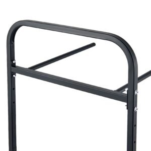 folding chair rack, 100 lbs capacity, heavy duty chair cart for hanging 10 chairs, multi function metal chair storage dolly with rubber wheels, push style chair holder, matte black