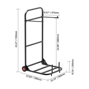 folding chair rack, 100 lbs capacity, heavy duty chair cart for hanging 10 chairs, multi function metal chair storage dolly with rubber wheels, push style chair holder, matte black