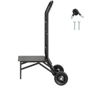 Folding Chair Rack, 150 LBS Capacity, Heavy-duty Chair Cart for Stacking 10 Chairs, Multi-Function Metal Chair Storage Dolly with Rubber Wheels, Push-Style Chair Holder, Matte Black