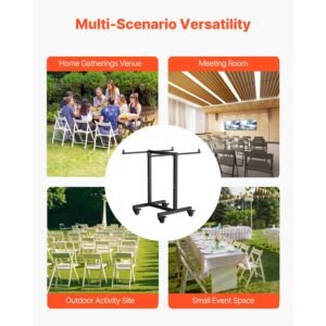 folding chair rack, 200 lbs capacity, t shape chair cart for 14 chairs, heavy duty metal chair storage dolly with rubber wheels, multi function chair holder for party event,hotel, matte black