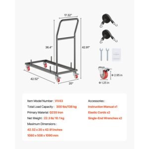 folding chair rack, 300 lbs capacity, l shape horizontal placement chair cart for 25 chairs, heavy duty metal chair storage dolly with rubber wheels and holders, large chair holder, matte black