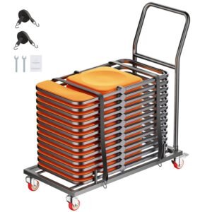 Folding Chair Rack, 300 LBS Capacity, L-shape Horizontal Placement Chair Cart for 25 Chairs, Heavy-duty Metal Chair Storage Dolly with Rubber Wheels and Holders, Large Chair Holder, Matte Black