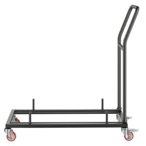 folding chair rack, 300 lbs capacity, l shape horizontal placement chair cart for 25 chairs, heavy duty metal chair storage dolly with rubber wheels and holders, large chair holder, matte black