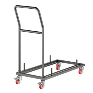 folding chair rack, 300 lbs capacity, l shape horizontal placement chair cart for 25 chairs, heavy duty metal chair storage dolly with rubber wheels and holders, large chair holder, matte black