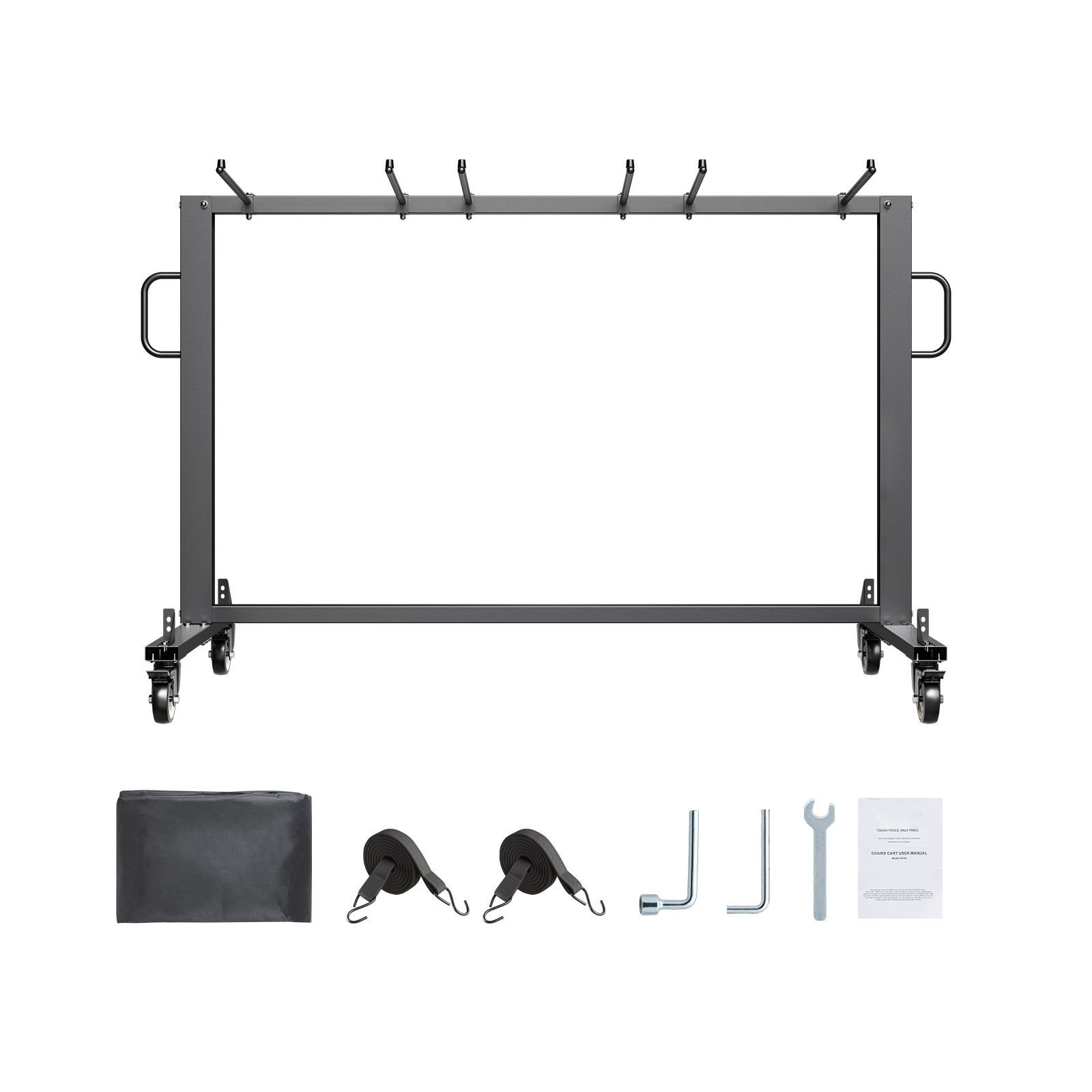 folding chair rack, 400 lbs capacity, heavy duty chair cart for 42 chairs or 12 tables, multi function chair storage dolly with rubber wheels and holders, large chair holder, matte black