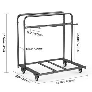 folding chair rack, 400 lbs capacity, heavy duty chair cart for 5 tables+14 chairs, chair storage dolly chair holder w/ swivel casters and locking wheels,for party event,hotel, matte black